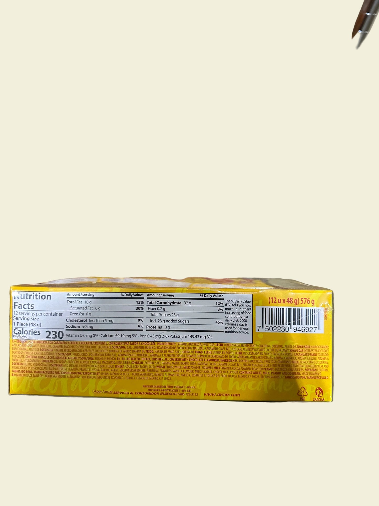 Chocolate Flavored Filled Wafer with Toffee & Crispies – 12 Units | Oblea Rellena con Toffee y Crujientes