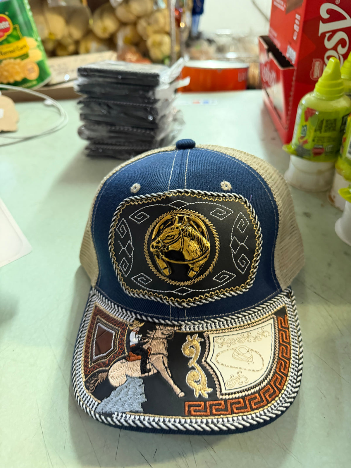Charro Style Trucker Hat with Caballo & Charro Embroidery | Mexican Cowboy Western Cap