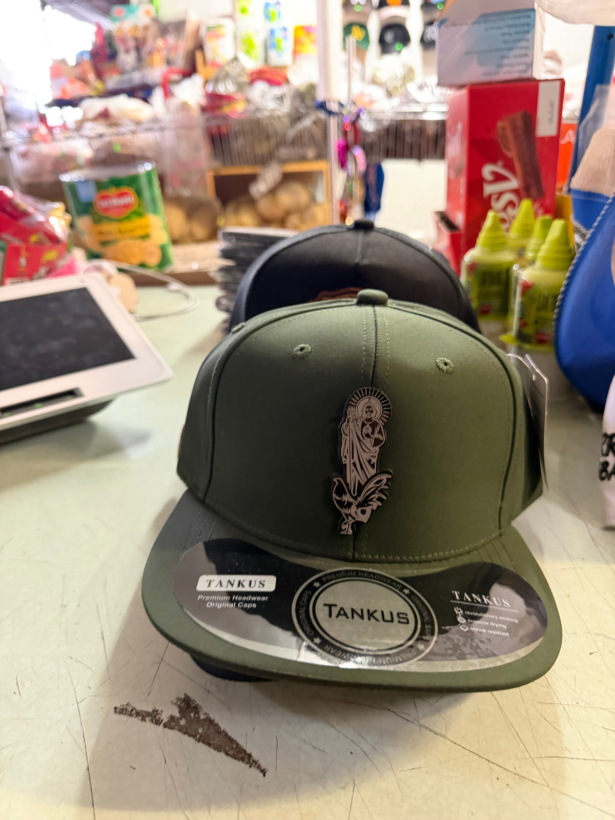 San Judas Flat Brim Hats | Green & Black Caps | Don Dulce Dulcería & Canasta Market