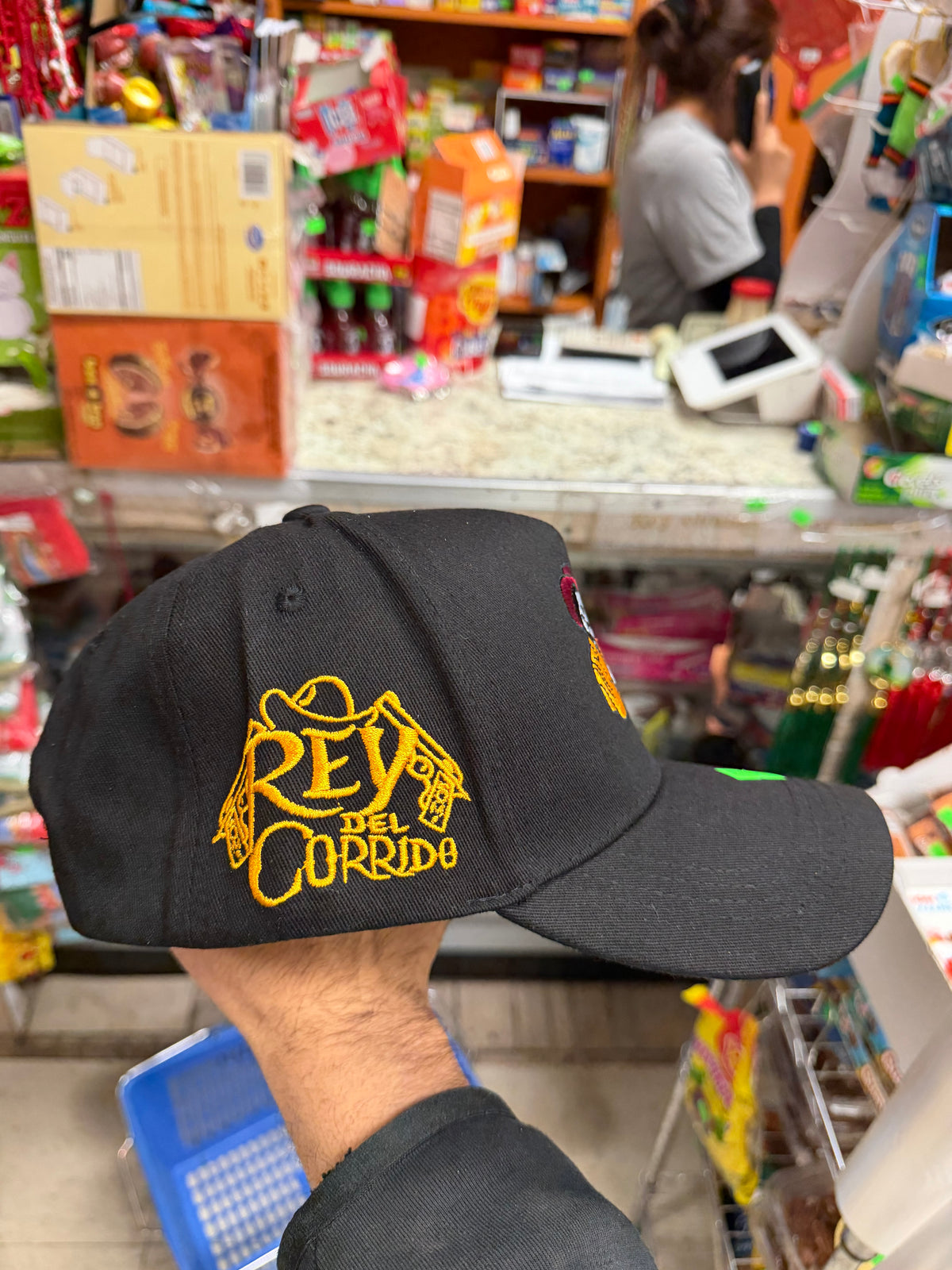 Rey del Corrido Embroidered Hat – Skeleton Cowboy Cap (beige/Black)