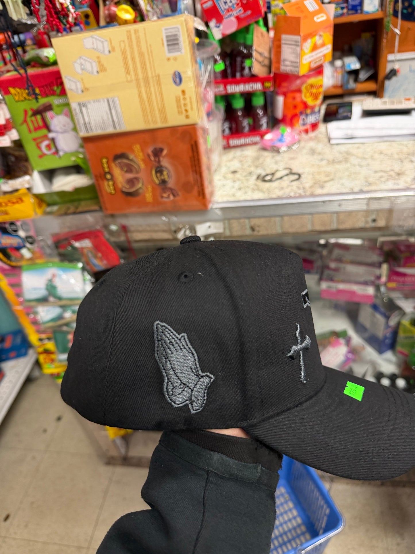 Jesus Cross Embroidered Hat – Crucifix Trucker Cap (Beige & Black)