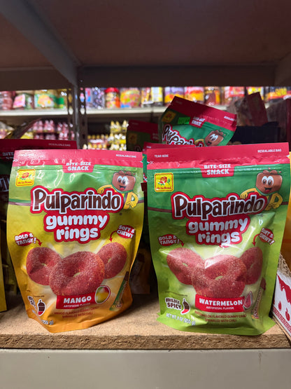 De La Rosa Pulparindo Gummy Rings – Watermelon & Mango Mild Spicy | Mexican Tamarind Candy
