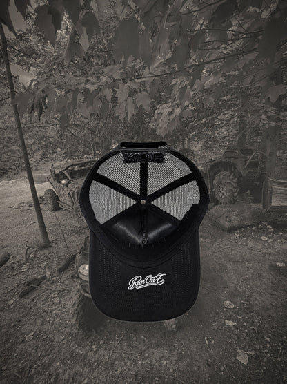 RUN.ON.E ROE Hat – Built for the Long Run | Premium Black Trucker Hat