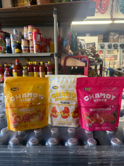Jovy Picante Chamoy Ring Gummies – Peach, Watermelon & Mango | Mexican Spicy Chamoy Candy