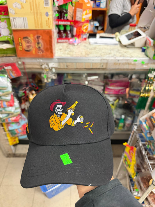 Rey del Corrido Embroidered Hat – Skeleton Cowboy Cap (beige/Black)