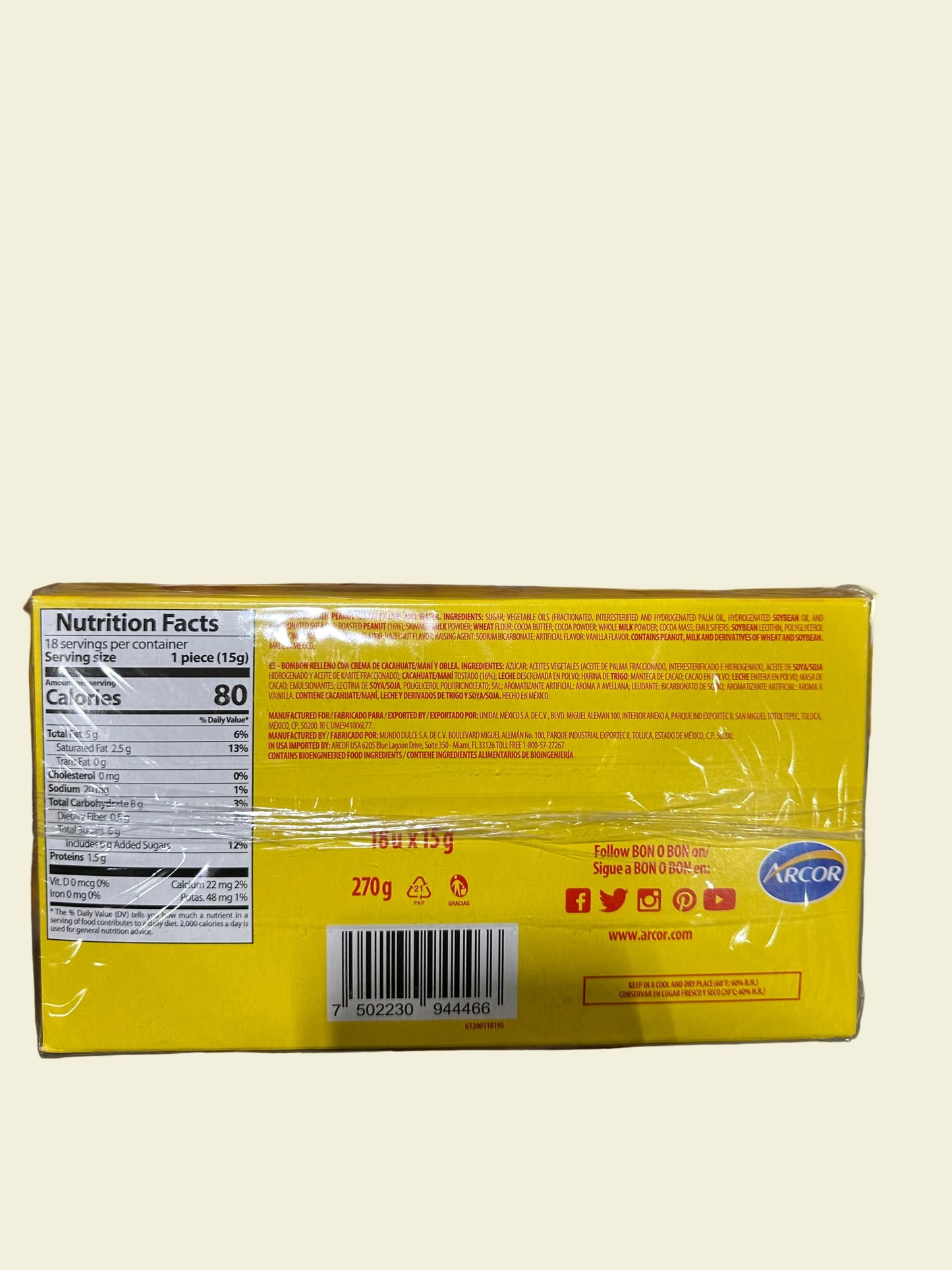 Peanut Cream Filled BonObon with Wafer – 18 Units | BonObón de Cacahuate con Oblea