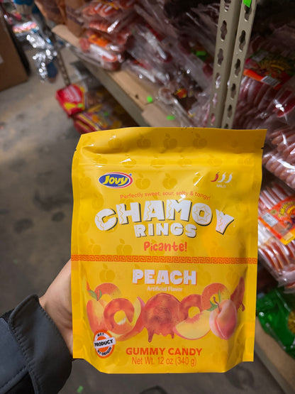 Jovy Picante Chamoy Ring Gummies – Peach, Watermelon & Mango | Mexican Spicy Chamoy Candy