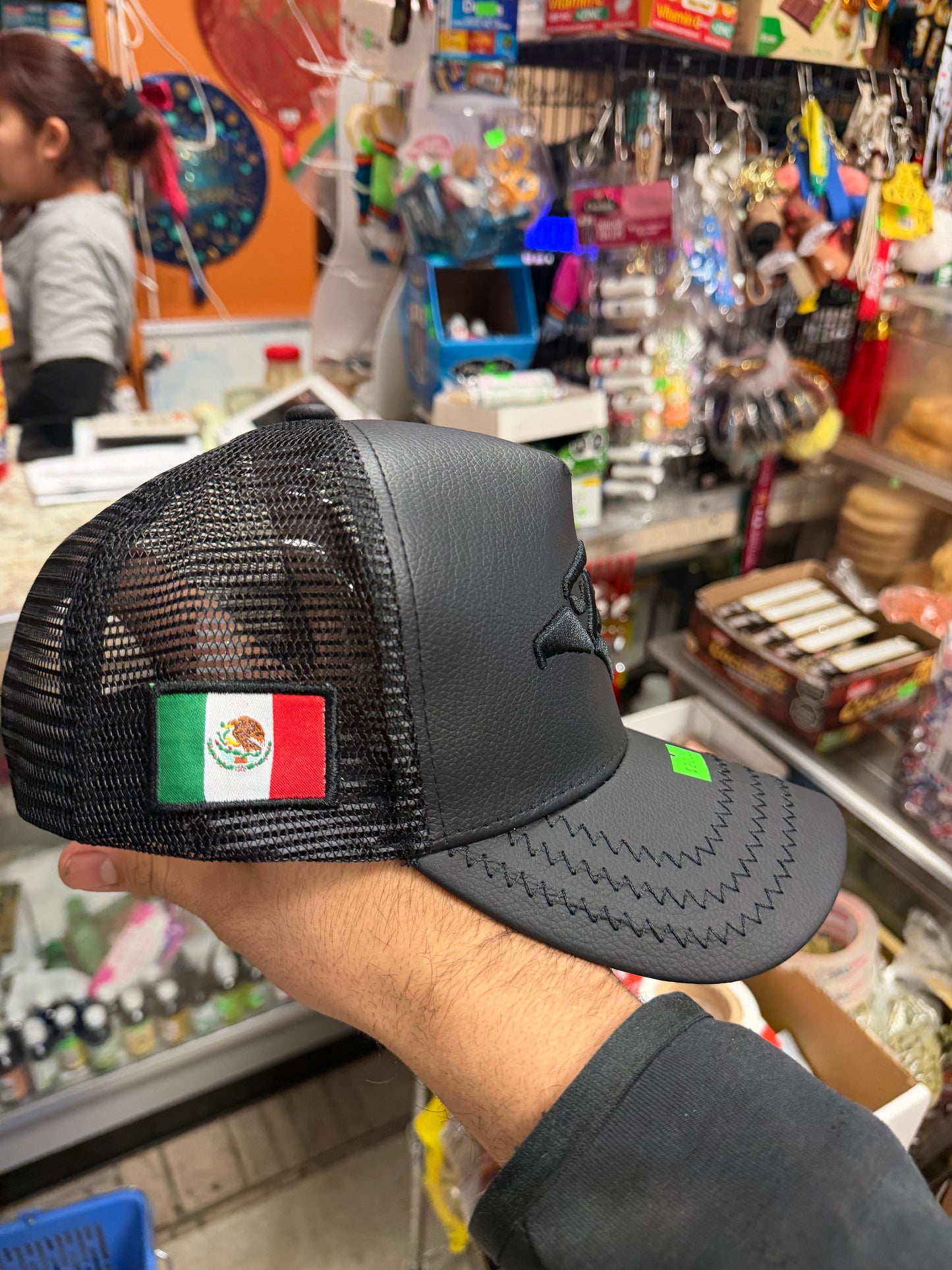Black Eagle Embroidered Trucker Hat – Mexico Flag Snapback (All Black)