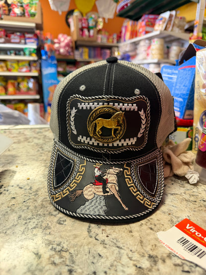 Charro Style Trucker Hat with Caballo & Charro Embroidery | Mexican Cowboy Western Cap