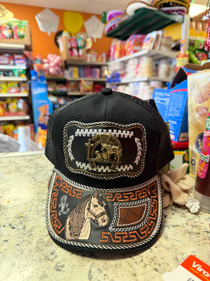 Charro Style Trucker Hat with Caballo & Charro Embroidery | Mexican Cowboy Western Cap
